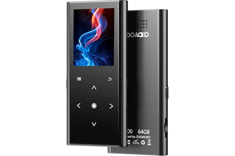 64GB MP3 Players, ZOOAOXO Music Player with Bluetooth 5.2, Built-in HD Speaker, FM Radio, Voice Recorder, Mini Design, Weigh 70Grams, HiFi Sound, Ideal for Sport