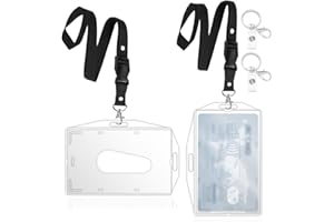 PAILEWEI 2 Pcs ID Card Holders with Lanyard, Hard Clear Badge Holder, for ID Card Holder Office,School, ID Credit Cards,ID Clip,Pass Holder (2 Pcs Lanyard)