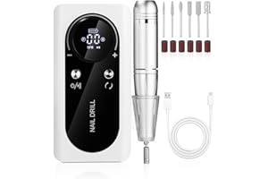 FAOKZE Frezarka do paznokci, elektryczny pilnik do paznokci, 45 000 obr./min, z wyświetlaczem LED i funkcją pauzy, ładowany przez USB, przenośny elektryczny pilnik do paznokci, zestaw do manicure