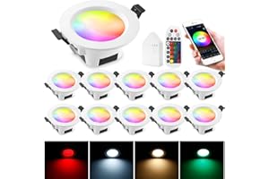 ‎GEYUEYA HOME 10er WiFi Bluetooth LED Einbaustrahler, 9W 230V RGBWC Deckenstrahler Einbauleuchten Einbauspots Deckenspots Dimmbar 16 million Farben mit Fernbedienung Smart Bridge, Kompatibel mit Alexa Google Home