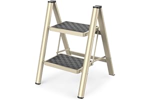 HBTower Scala 2 Gradini, Leggera e Compatta, Sgabello Pieghevole con Pedali Antiscivolo, Telaio in Acciaio Robusto, Portata 150 kg, Facile da Trasportare per Uso Domestico e in Cucina
