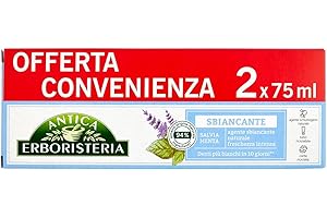 Antica Erboristeria - Dentifricio Sbiancante Naturale, Freschezza Intensa, Denti più Bianchi, Gusto Salvia e Menta - 75 ml x 2