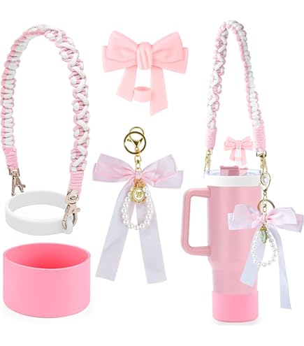 Ensemble Pailles Réutilisables + Bandoulière Macramé - Style Trèfle, Couleur Lilas/rose - Accessoires Gourde écologiques