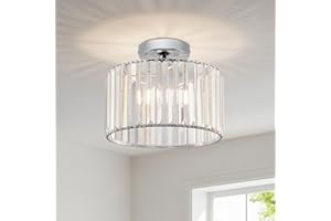 ANWIO Lampadario Cristallo Argento, Plafoniera Camera da Letto con 1 Luce, Lampadario Soggiorno E27 in Vetro, Plafoniera da Soffitto Moderno in Cristallo per Cucina, 26.5 CM (Senza Lampadine) Silver