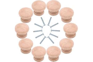 Yuknees 10 Pezzi Manopole per Mobili in Legno Rotonde, Pomoli Grezzo per Armadi e Cassetti, Colore Legno - Con Viti