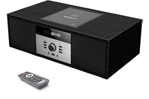 WISCENT Bluetooth Vintage Style Retro Look Micro Audio Streaming CD Player System,with Bluetooth,USB Port,FM Stereo,AUX Input,Remote Control,CD Players for Home (Black)