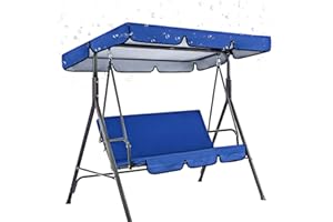 tacery Swing Canopy with Seat Cushion Cover Set, Garden Outdoor Swing Chair Cover Set, Replacement Canopy Cover, Waterproof Swing Seat Protect Cover, 3 Seater Swing Chair Canopy Top Pads Blue