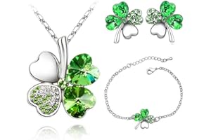 AILUOR Four Leaf Clovers Jewelry Set, Fashion Austrian Crystal Lucky Four Leaf Clover Necklace Bracelet or Earrings for Women Girl Wedding Party Gift