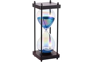 KONESKY Elegante clessidra in vetro arcobaleno, grande clessidra 30 minuti, clessidra gigante con sabbia fine blu scintillante raffinato con supporti in legno per casa, cucina, ufficio, decorazione di nozze