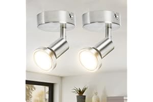 Bojim 2 Pcs Focos LED Interior Techo, Aplique de Pared Giratorios y Orientables, Lámpara de Pared para la Cocina, el Dormitorio y el Salón, Incl. 2 Bombillas LED GU10 (6W, 550lm, 2700K Blanco Cálido)