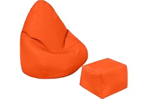 Loft 25 – Pouf poire pour enfant, pour intérieur et extérieur, résistant à l'eau, siège de salon durable et confortable, design ergonomique (pouf et repose-pieds, orange)