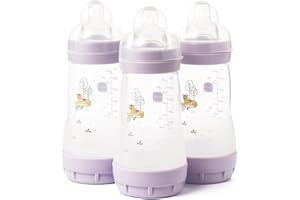 MAM Easy Start Self Sterilising Anti-Colic Baby Bottle Pack of 3 (3 x 260 ml), Anti-Colic Bottle with Medium Flow MAM Teats Size 2, Newborn Essentials (Designs May Vary)