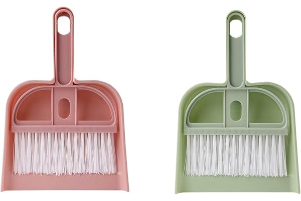 IndusBay 2 Pieces, Mini Dust Pan Broom Brush Dustpan Set - Small Sweeper for Pet Home Desktop Keyboard Cleaning Desk Cleaning Trash Shovel Mini Brooms and Small Gaps Brush, Multicolor