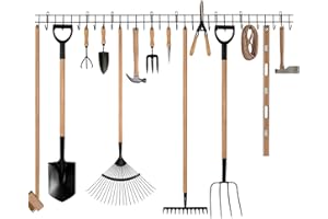 VIVO TECHNOLOGIES Garden Tool Rack Garage Tool Organiser Wall Mount Garden Tool Holder Garage Storage Rack Yard Tool Hangers Heavy-Duty Hooks Wall Storage Rack Holds Garden Tools, Shovels, Rakes, Hoses, Ropes 160cm