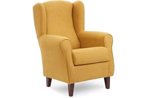 GASTEN A GUSTO SILLONEA - Sillón Orejero pequeño, con Tela Antimanchas, de reducido tamaño para salón o dormitorio (Tamaño:100*74*77cm) Tapizado en MOSTAZA. Butaca ideal para ver la tv, leer o lactancia.