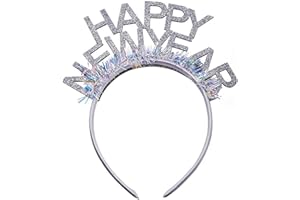 Pejlnd 2026 Happy New Year Star Headband, New Year's Eve Party Photobooth Props Glitter Silver Happy New Year Hair Bands Hair Accessories for 2026 New Year's Eve Party Supplies Decoration