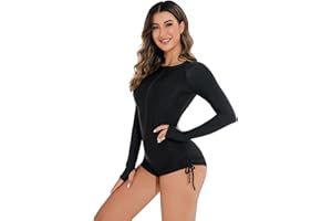 FYMNSI Women's Short/Long Sleeve One-Piece Swimsuit with Tropical Floral Print Zipper Front Rash Guard Bathing Suit Beachwear