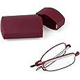 Aolso Foldable Reading Glasses, Blue Light Blocking Glasses, Anti Eyestrain/Glare, Metal Frame Compact Small Portable Glasses with Hard Case, Spring Hinge Readers for Women Men