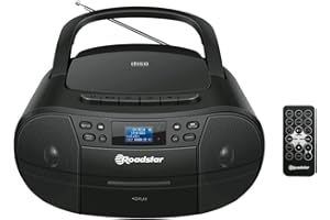 Roadstar RCR-779D+/BK Radio Cassette con CD Portátil DAB / DAB+ / FM, Reproductor CD-MP3, USB, Boombox, Mando a Distancia, AUX-IN, Salida de Auriculares, Negro
