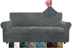 CHELZEN Bardzo duży aksamitny pokrowiec na sofę 4-osobowa rozciągliwa narzuta na sofę dla psów zwierząt domowych narzuta na sofę XL do salonu (4-osobowa, szara)