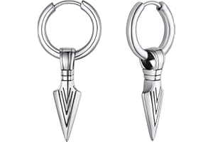 FaithHeart Pendientes Vikingos Hombres Acero Inoxidable 316L Aros con Colgante Vikingo Punta Flecha Lanza Calavera Joyería Hippie