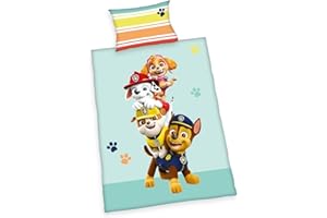 Herding Set di Biancheria Paw Patrol, Made in Green, Federa 40 x 60 cm con Chiusura a Busta, Copripiumino 100 x 135 cm, Con Chiusura a Bottone, 100% Cotone/Flanella