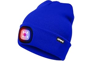 ATNKE LED Beleuchtete Mütze,Wiederaufladbare USB 4 LED Rot und Blau Leuchten Blinkender Laufmütze mit Licht Extrem Heller Lampe Winter Warme für Herren und Damen Geschenke