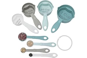 ESIE HOUZIE Measuring Cups and Spoons Set of 8, Easy to Read Plastic Measuring Cups Measuring Spoons Stackable for Measuring Dry Liquid Ingredients for Baking Cooking, Dishwasher Safe BPA Free (Morandi Blue)