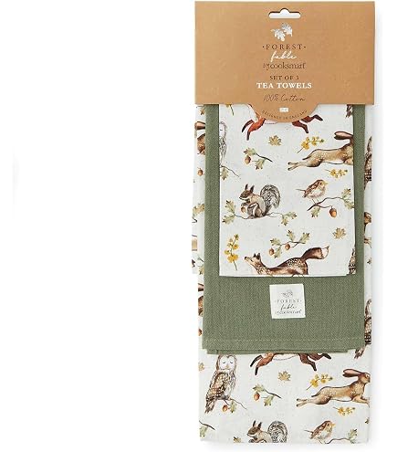 Lot De 2 Torchons Catherine Lansfield Majestic Stag – Coton Vert Cerfs Et Fleurs 50x70 Cm
