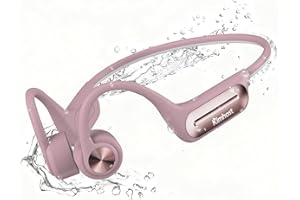 KIM HOST Bone Conduction Swimming Headphones, IP68 Waterproof Headphones with MP3 Player 32G Memory Wireless Sport Earphones, Open Ear Headphone Built in Mic for Running, Swimming, Cycling (Pink)