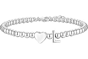 Aretas Initial Bracelet for Women Girls S925 Silver Letter A-Z Heart Pendant Bead Bracelet Christmas Birthday Gifts for Girls Daughter Sister Friends Jewellery