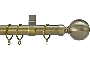 Your Home Online Quality Heavy Duty 28mm Metal Curtain Pole Rings Rods 50mm Metal Finials (Antique Brass, 1.5m)
