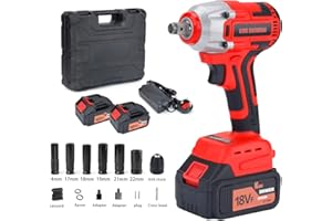 King showden 18V Cordless Impact Wrench, 400N.m 1/2 inch Drive Electric High Torque Wrench with 2pcs 5.0AH Battery, 6 Impact Socket Set, Charger & Carry Case