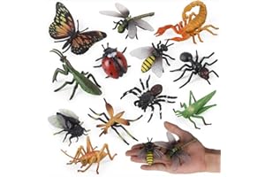 Litinliv 12Pcs Large Realistic Insect Toys Figures, Plastic Bugs Figurines Set, Realistic Insects Toy for Kid, Ladybug, Bee, Butterfly, Assorted Insect Bugs Figures Toy, Insect Themed Party Favors