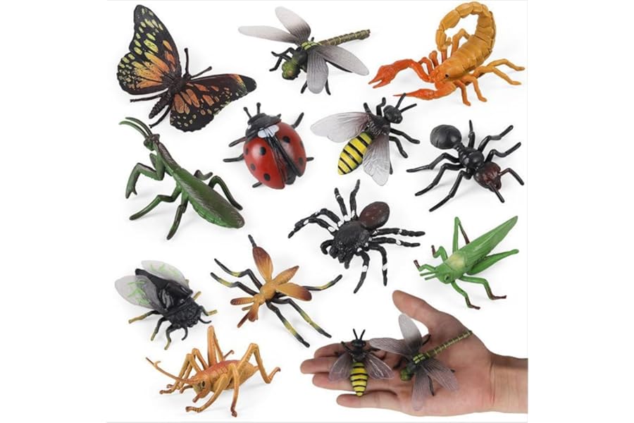 Litinliv 12Pcs Large Realistic Insect Toys Figures, Plastic Bugs Figurines Set, Realistic Insects Toy for Kid, Ladybug, Bee, Butterfly, Assorted Insect Bugs Figures Toy, Insect Themed Party Favors