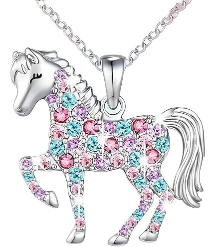 Collier Pendentif Cheval En Argent 925 - Forme De Cœur Avec Fille Et Cheval, Longueur 45 Cm (18 Pouces), Cadeau Pour Femmes Et Filles