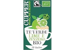 CUPPER Glorious Tè Verde Lime e Zenzero Biologico e Fairtrade, Tè Energizzante, Ingredienti da Agricoltura Biologica, Filtri 100% Biodegradabili, Confezione da 20 Bustine
