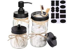 Eidoct - Set di accessori da bagno in vasetto (4 pz), dispenser di sapone schiumato e 2 supporti per tamponi di cotone e portaspazzolino, colore: nero