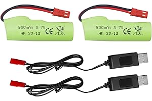 ZYGY 2PCS 3.7V 500mAh Batterie & 2PCS Câble de Chargement USB pour Huina 1337 1338 1516 1517 Véhicule RC Engineering Batterie pour Voiture Jouet télécommandée