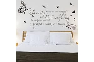 Runtoo Family is Everything Wall Decals Quotes Butterfly Inspirational Lettering Wall Stickers Home Bedroom Living Room Kitchen Wall Decor