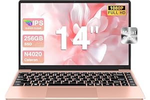 bvate Ordinateur Portable 14" Laptop Win11 N4020 256Go SSD Soutien Extension 1TB Pc Portable FHD 1080 5G WiFi Mini HDMI inclut Souris sans Fil&AZERTY Clavier Couverture-Gold-1