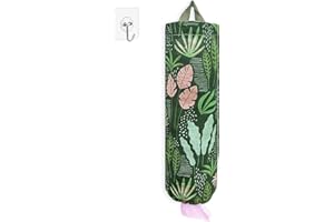 HIZH Plastic Bag Holder,Grocery Bag Dispenser Wall Mount Plastic Bag Organizer,Washable Large Grocery Bag Storage Dispenser ​for Home Kitchen, Free Adjustment with Drawstring,22x9",Seagrass 01