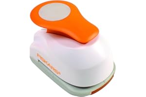 Fiskars Perforatore a leva con motivo, Cerchio, Ø 2,5 cm, Per mancini e destrorsi, Acciaio di qualità/Plastica, Bianco/Arancione, Lever Punch, M, 1004748