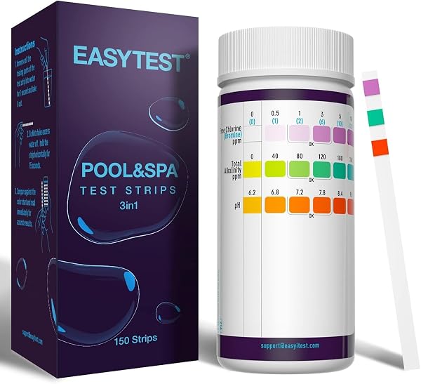 EASYTEST Hot Tub Test Strips, 150 Strips Pool and Spa Test for pH,Total Alkalinity,Free Chlorine and Bromine, Accurate 3 in 1 Pool Water Testing Kit - 1