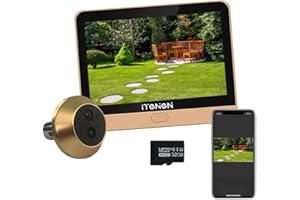 iTenen PAG Judas de Porte Caméra sans Fil avec Carte 32 Go, avec Ecran de 4,3 Pouces,Audio Tout Le Chemin, Détection de Mouvement,Visiophone 3MP avec Batterie 5000mAh,Angle 140°,2.4GHz Wi-FI