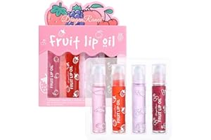 PROAMATE 4Pcs Roll On Lip Oil Hydrating Lip Gloss Set, Lip Shine Fruit Lip Gloss, Transparent Plumping Lip Gloss Natural Shiny, Crystal Jelly Liquid Lipstick Long Lasting Lip Care for Women & Girl