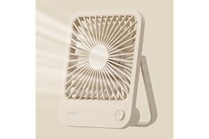 JISULIFE Tischventilator Leise, Mini Ventilator Akku Aufladbar, 180° Faltbarer Tragbarer Ventilator Klein, 4 Geschwindigkeiten Einstellbare Für Home Office Reisen-Braun