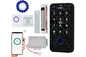 FTes RFKits Kit de Contrôle d'accès TUYA Étanche,Clavier Tactile RFID avec Rétro-Éclairage, Serrure Magnétique 180kg,Alimentation 3A,Bouton Interrupteur,Sonnette Filaire,15Porte-clés IC 13,56MHz