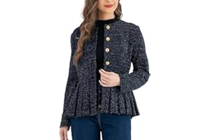 Belle Poque Kurtki damskie płaszcz vintage peplum bez kołnierza okrągły dekolt zapinany na guziki falbany brzeg kurtka na co dzień praca biuro marynarka płaszcz