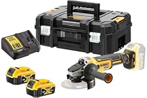 Dewalt DCG405P2 akumulatorowa szlifierka kątowa 18 V 125 mm (800 W, silnik bezszczotkowy, uzwojenia opancerzone z żywicy epoksydowej, sprzęgło elektroniczne i hamulec, w zestawie 2 x akumulatory 5,0